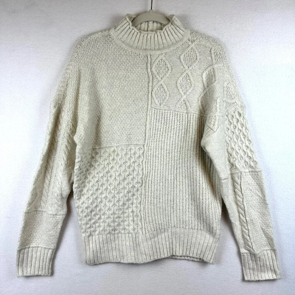 American Eagle Cream Knit Pullover Sweater 3D Print Womens Size S Grandmacore - Picture 1 of 11